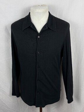 Ferre Jeans Black Textured Long Sleeve Polo Shirt Made Italy Cotton Blend XL